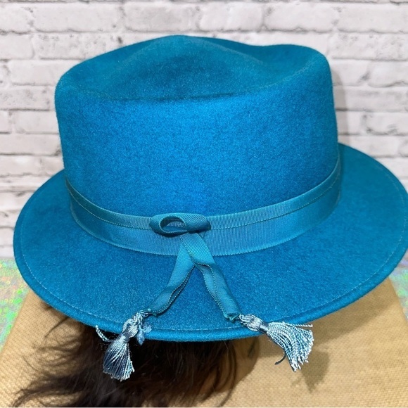 Zephyr Women's Blue Felt Hat Ribbon Tassels Henry Pollack New York Vintage UNION - Picture 6 of 9